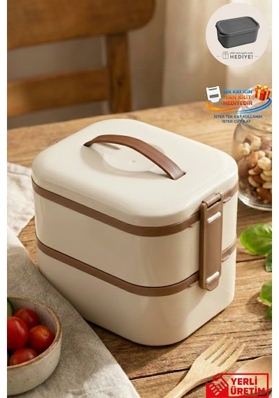 Tier - 2 Katlı Sızdırmaz Kapaklı Lunchbox 1000 Ml Krem