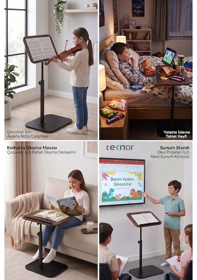 Teknor Ayarlanabilir Laptop Sehpası Mdf Tablalı Ayaklı Portatif Sehpa 30x40 Ebat Ceviz