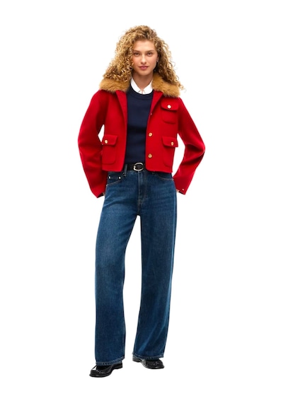 Tommy Hilfiger Df Wool Lady Jacket Wıth Fur Kadın Kırmızı Mont - Ww0ww52914