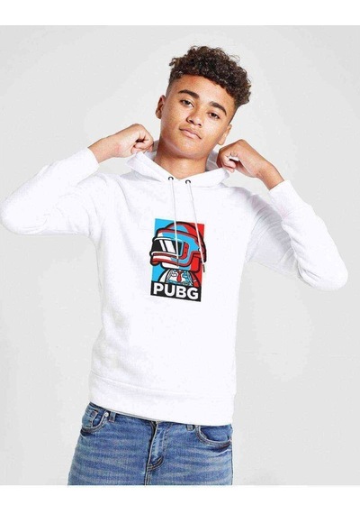 Tshirthane Pubg Renkli Adam Baskılı Unisex Çocuk Kapüşonlu Beyaz Sweatshirt Beyaz