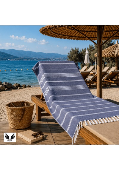 Pega Sultan Peştamal %100 Koton Saks Mavisi Plaj Havlusu 90 x 170 CM