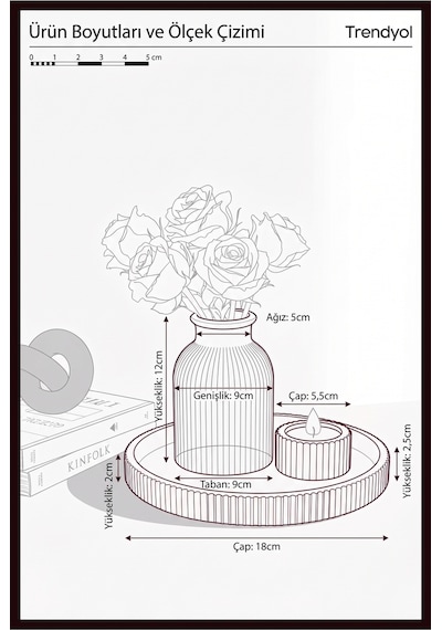 Senfoni Vazo Dekoratif Set - Modern Minimalist Estetik Tasarım Dekoratif Set - Pilli Mum, Mumluk Ve Tepsi Dahil Ev Ofis Salon Dekorasyonu İçin Şık Kompozisyon - Ahenk Tasarım Beyaz