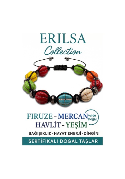 Sertifikalı Karpuz Model Firuze Mercan Havlit Yeşim Taşı Bileklik  Ve  Çok Renkli