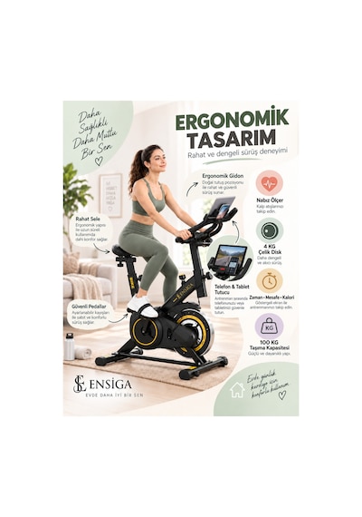 Busıness Nabız Ölçerli Ekranlı Kardiyo Egzersiz Yağ Yakma Kas Kondisyon Bisikleti Ev Tipi Telefon Tablet Tutuculu 4kg Çelik Disk
