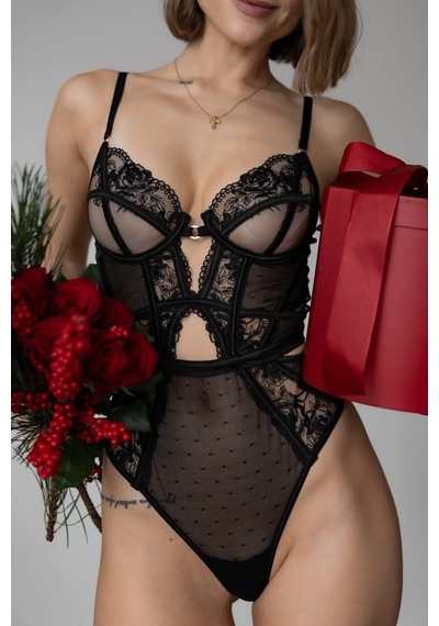 Bikini Mayokini Dünyası Mari Dantel Bodysuit - Siyah