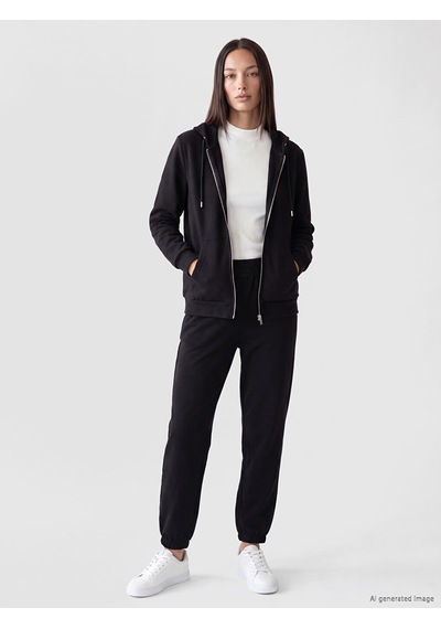 Lcw Everyday Siyah Kalın Oversize Kadın Fermuarlı Sweatshirt