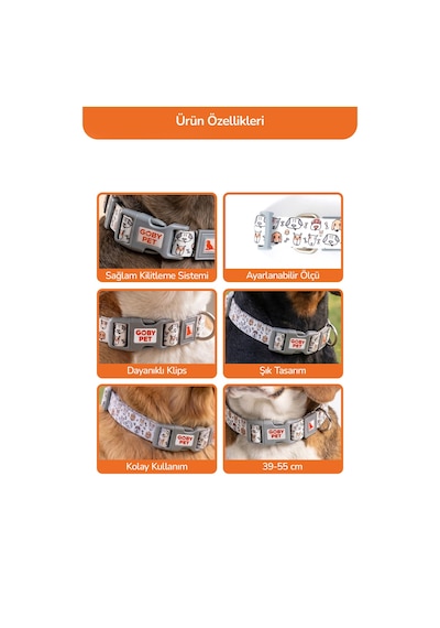 Köpekler İçin Dayanıklı Ve Güvenli, Desenli Boyun Tasması 25mm Gri