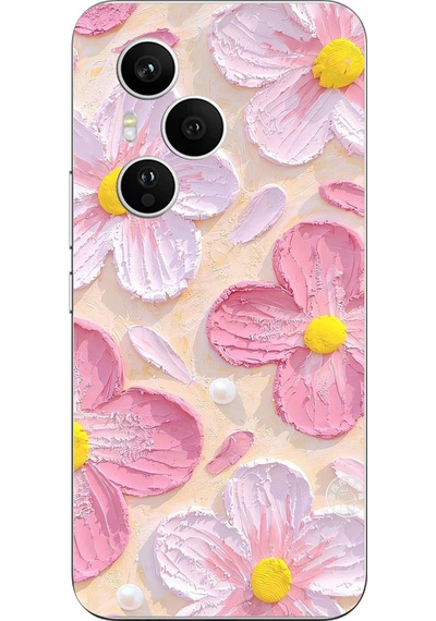 Honor 400 Pro Uyumlu Pembe Beyaz Çiçekler Sulu Boya Baskılı Silikon Kılıf Renkli