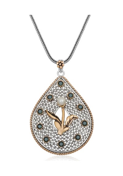 Gümüş İnci Çiçek Otantik Bayan Kolye Sl4511 Gümüş