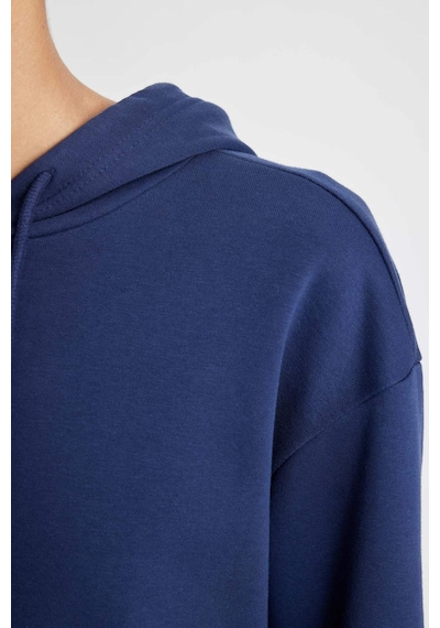 DeFacto Relax Fit Kapüşonlu Kanguru Cepli Kalın Basic Düz Sweatshirt W1240AZ24WNNV42 Lacivert