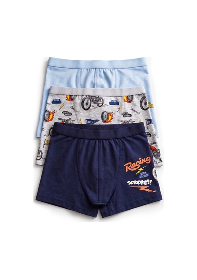 Öts Erkek Çocuk 3 Lü Pamuklu Boxer Baskılı Ergonomik Tasarım 7711-3 Renkli