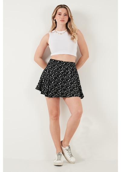 Lela Desenli Beli Lastikli Mini Bayan Şort Etek 5865118 Siyah