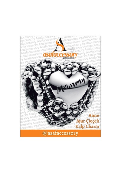 Anne Ajur Çiçek Kalp Charm Gümüş