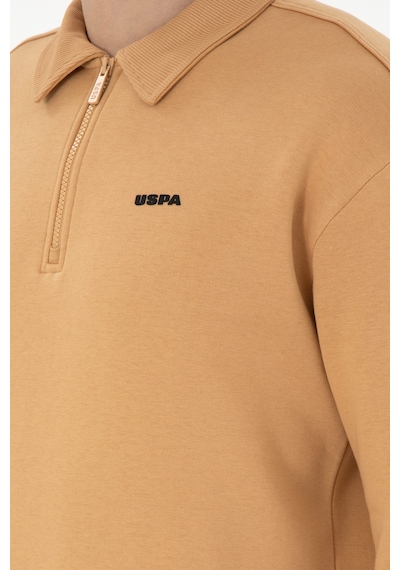 U.S. Polo Assn. Erkek Comfort Fit Yarım Fermuarlı Camel Basic Sweatshirt 50298265-VR015
