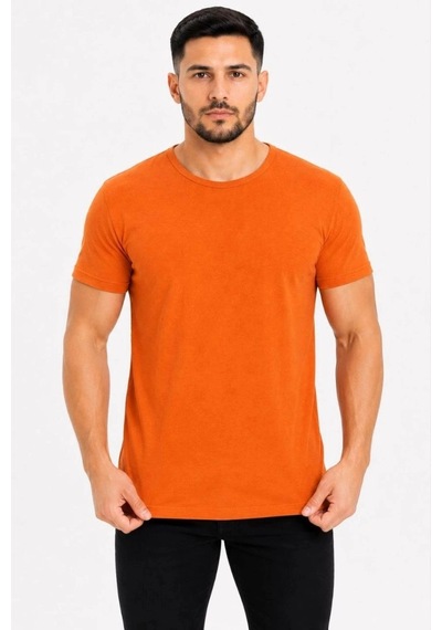 Freedom Storee Erkek Basic Tişört Bisiklet Yaka Kısa Kol Günlük Yazlık Slim Fit T-shirt - Turuncu Çok Renkli