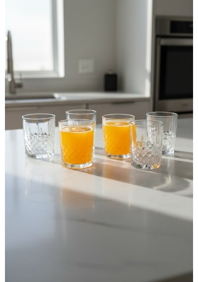 6 Kişilik Elmas Kesim Cam Su Ve Meşrubat Bardak Takımı 340 Ml Beyaz