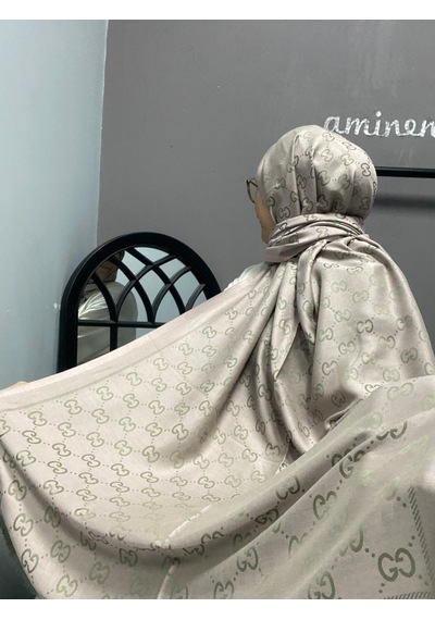 Modakaşmir G Desen Kaşmir İpek Şal Vizon Yeşil Renk Koyu Vizon