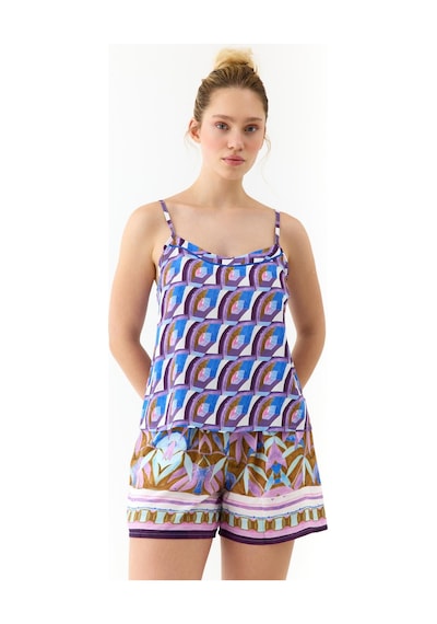Amarelle Liberty Mor Desenli İnce Askılı, Şortlu Pijama Takımı