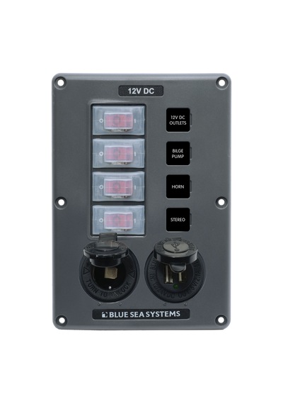 Blue Sea Systems 12V DC Su Geçirmez Sigorta Paneli 4'lü USB + Çakmaklık 4321