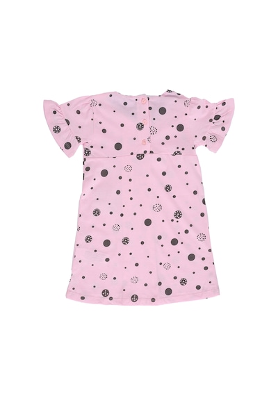 Toontoy Kids Kız Çocuk Baskılı Regular Fit Bisiklet Yaka Kısa Kollu Fırfırlı Elbise - A Pileli Pembe