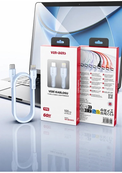 Ven-dens Vd-dc23cl 30 W Pd Type-c To Lightning Hızlı Şarj Ve Veri Kablosu, 1 Metre, Esnek, Pembe