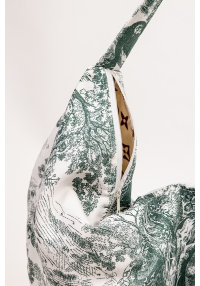 Fabric Craft Bag Omuz Çantası Yeşil Desenli Duck Kumaş Astarlı Fermuarlı 60x32 Cm Yeşil - Beyaz