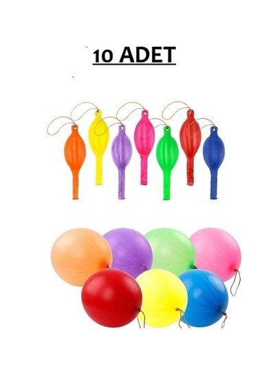 Lastikli Balon Zıpzıp 10 Adet İpli Balon Lateks Büyük Balon Punch Panç Renkli Balon Çok Renkli Çok Renkli
