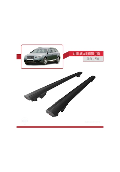 Audi A6 C6 Allroad 2004-2011 Arası İle Uyumlu Hook Model Anahtar Kilitli Ara Atkı Tavan Barı Siyah