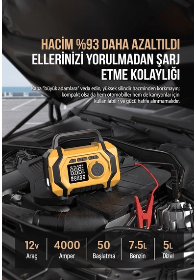 4000a 35000mah Araç Akü Takviye Cihazı İle Lastik Şişirme Pompası