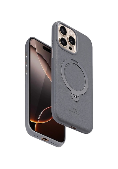 Apple Uyumlu iPhone 15 Pro Max Vapor Deri Magsafe Standlı Kılıf - Titan Gri