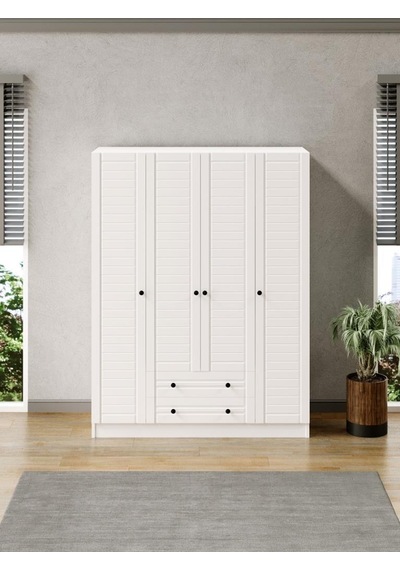 Kuzeylife Elegante Modern Tasarımlı Membran Kapaklı 4 Kapılı Gardırop (52cm Derinlik)