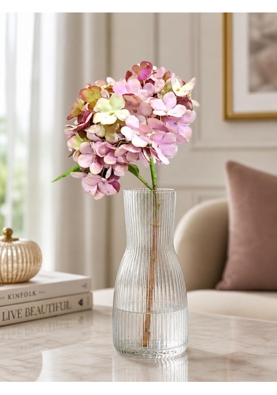 Yapay Ortanca Çiçeği, Mor-beyaz Tonları, 35 Cm, Dekoratif Ev Süsü, Doğal Görünümlü Hydrangea Dalı Diğer