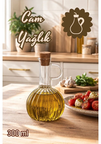 Porsima Lm-0010 Breze Mantar Kapaklı Borosilikat Cam Yağlık Sirkelik Yağdanlık 300ml