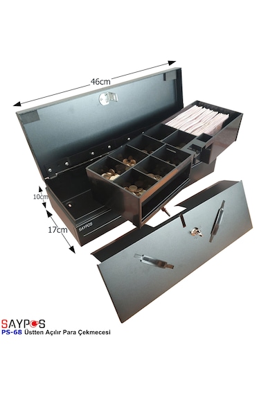24v Flip Top Para Çekmecesi Anahtardan Ve Pos Bağlantılı Üstü Açılır Metal Para Kasası 46x17x10cm