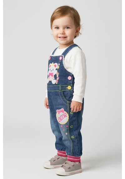 Modanıno Kız Bebek Welsoft İçli Jean Tulum Salopet 1-3 Yaş 12795mbk Indigo