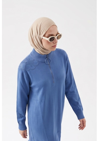 Armine Çiçek Desenli Triko Tunik 25ktd4111 İndigo