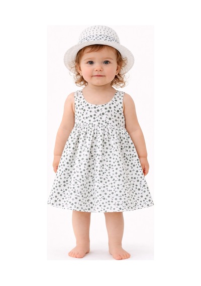 Chicsy Baby Kız Bebek Çiçek Desenli Yazlık Elbise Şapkalı Sırt Dekolteli Fiyonk Detaylı Haki