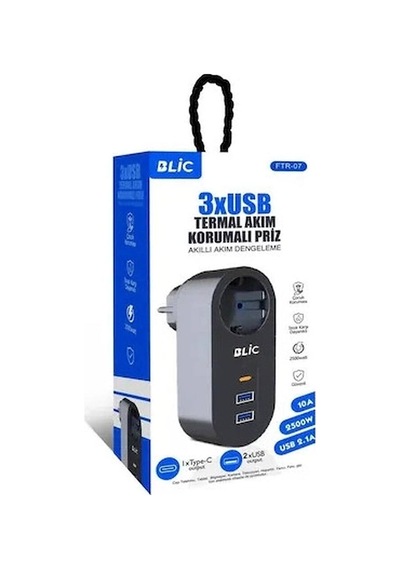Ftr-07 2xusb 1xtypec Termal Akım Korumalı Isıya Dayanıklı Tekli Priz Evimdeyokyok Diğer