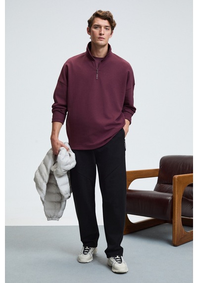 Grimelange EDISON Erkek Yarım Fermuarlı Kolu Baskılı Dik Yaka Bordo Sweatshirt