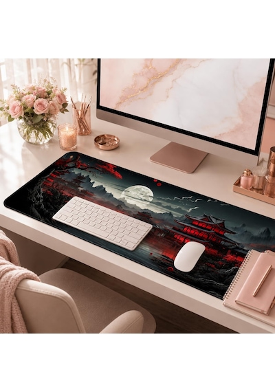 Zen Xxl Mouse Pad 90x40 Cm, Büyük Masa Matı, 3 Mm Dikişli Kenar, Kaymaz Kauçuk Taban, Gaming Mousepad Crimson Temple