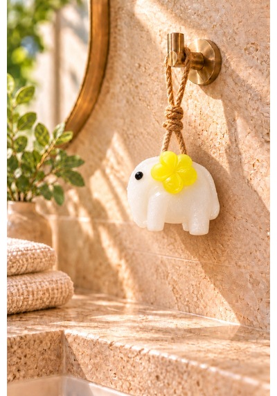 Dekoratif Kokulu Sabun & Peeling Etkili Asılabilir Dekoratif Banyo Sabunu & Sarı Çiçekli Fil Katı Sabun 8x10 Cm - 937766822 Diğer