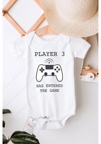 Hediyenza Player 3 Özel Tasarım Bebek Zıbın Pamuklu Çıtçıtlı Body Beyaz