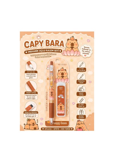 Capybara Desenli Uçlu Kalem Ve Yedek Uç Seti 0.7 Mm 1 Adet Set 1 1