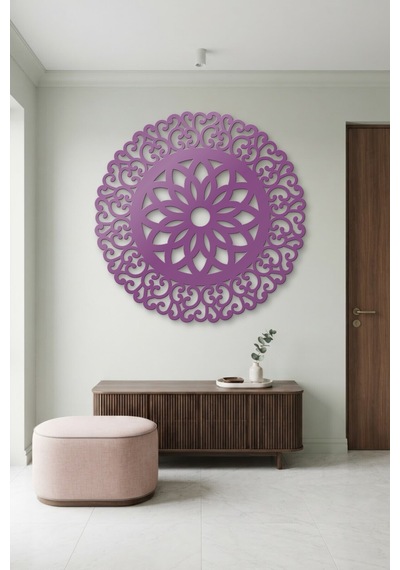 Lotus Mandala Metal Duvar Tablosu - Duvar Sanatı - Duvar Dekoru - Mor