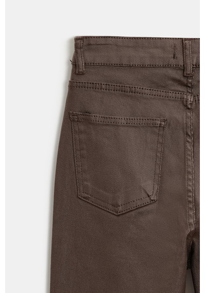 Sââde Kadın Mumlu Waxed Yüksek Bel Düz Kesim Likralı Jean Pantolon - Paça Detaylı Kahverengi Sââde Kadın Mumlu Waxed Yüksek Bel Düz Kesim Likralı Jean Pantolon - Paça Detaylı Kahverengi