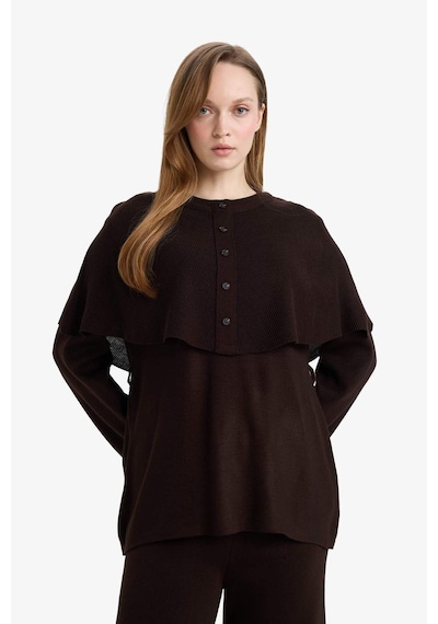 Defacto Regular Fit Bisiklet Yaka Düğme Detaylı Triko Tunik G5062ax25cwbn320 Kahve-bn320