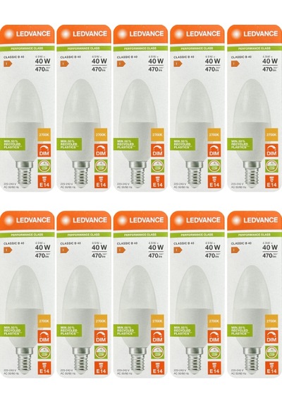 10 Adet Ledvance 4,9w Sarı Işık 2700k E14 Duylu İnce Duy Dim Edilebilir Led Ampul