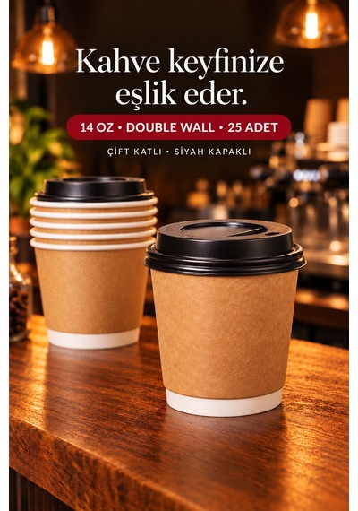 Double Wall Kapaklı Karton Bardak 14 Oz 25 Adet Çift Katmanlı Büyük Boy Sıcak İçecek Bardak Renkli
