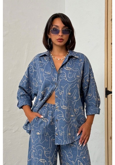 Verymoda Nakışlı Gömlek - F1899 Koyu Mavi Dsn1
