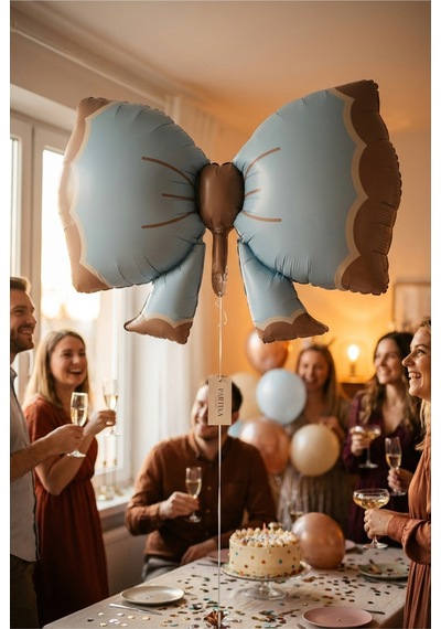 Retro Mavi Fiyonk Folyo Balon Baby Shower Doğum Günü Parti Süsü Çok Renkli